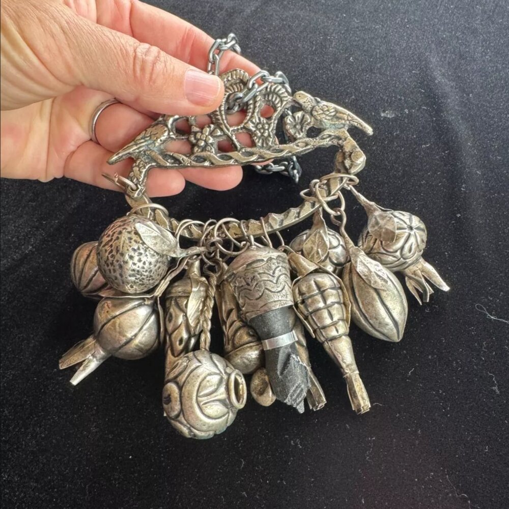 Vintage Silver Penca de Balangandan Brazilian Slave Amulet Chatelaine 12 Charms